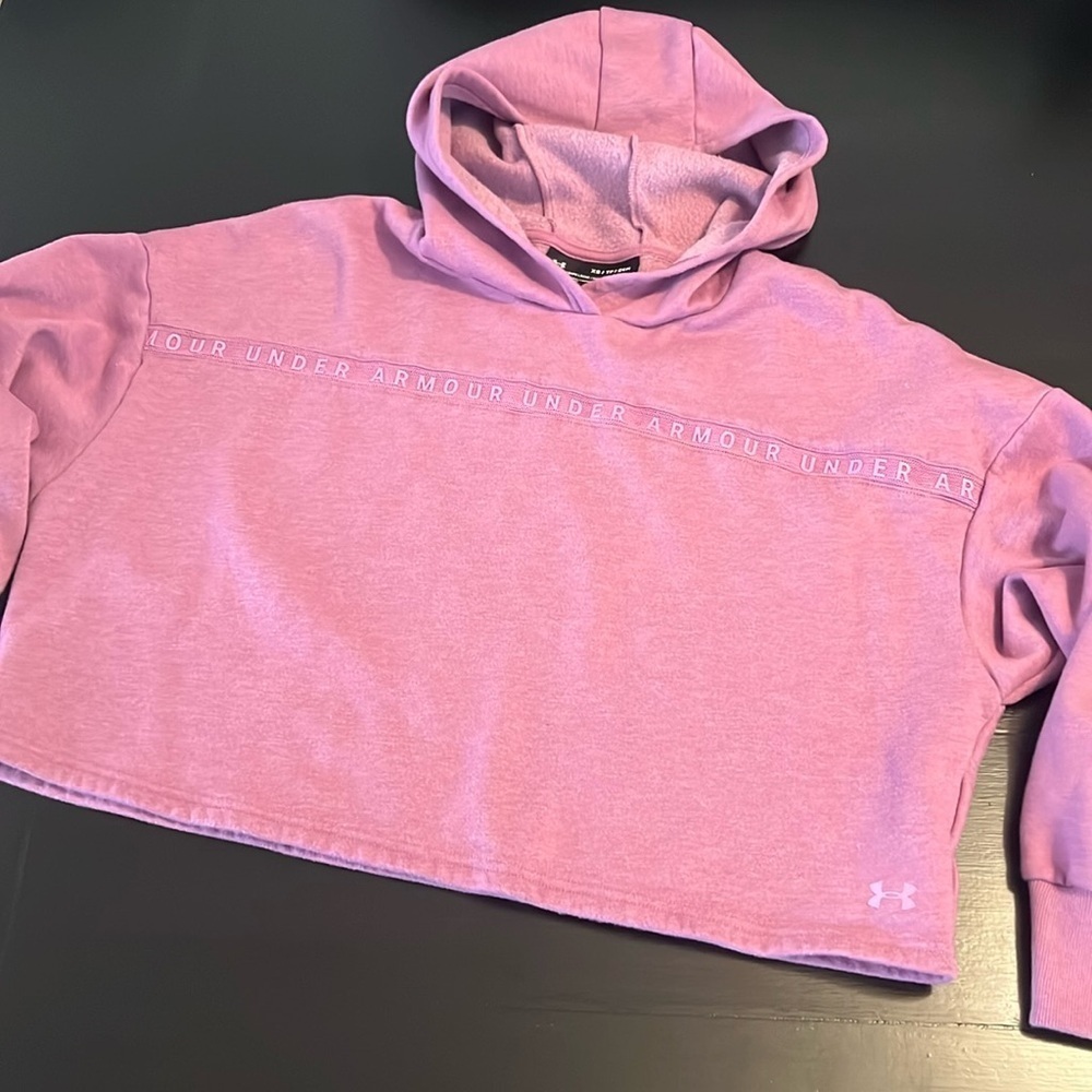 Under Armour Womens Loose Crop Hoodie Sweatshirt Pink XS‎